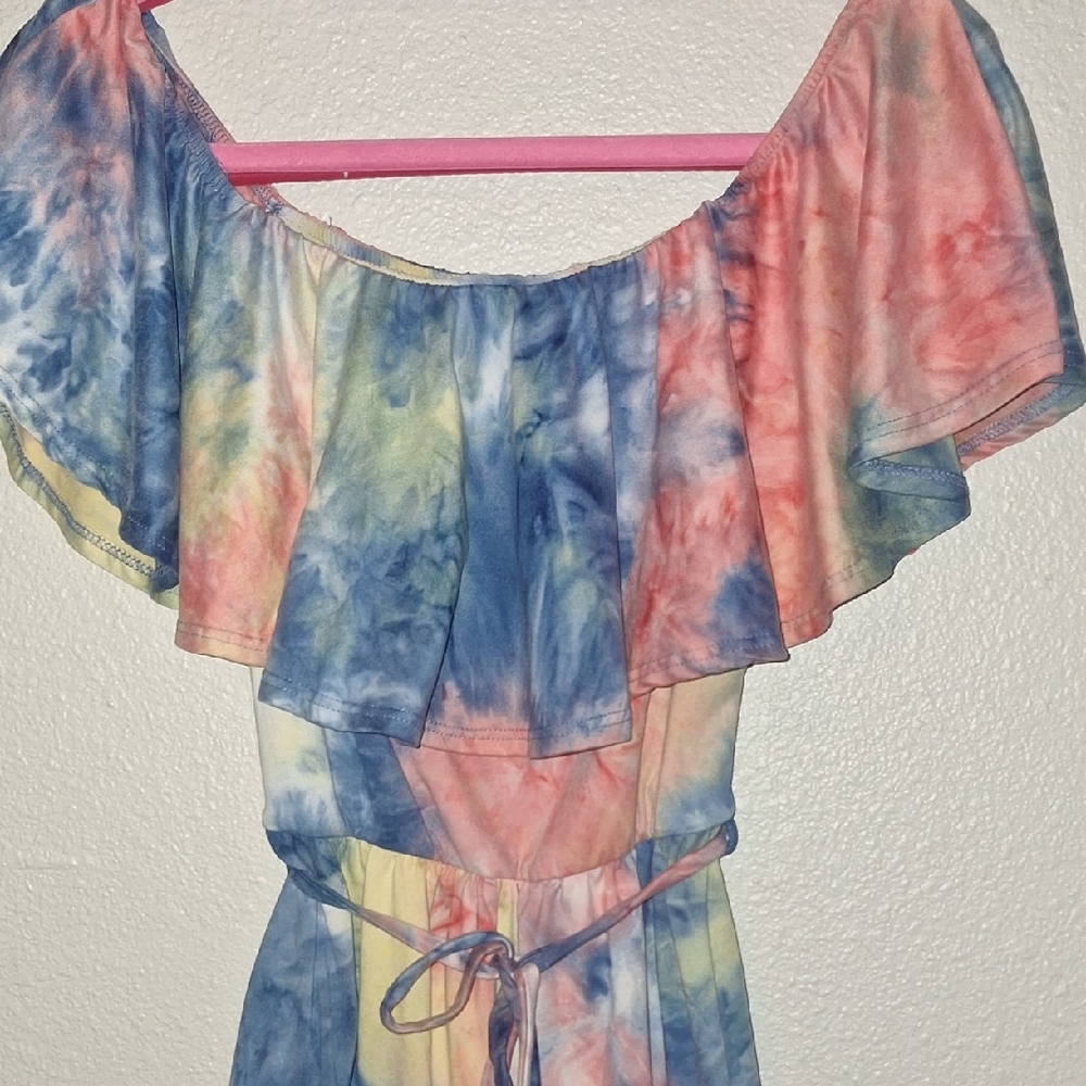 Colorful Tie-Dye Off-Shoulder Dress